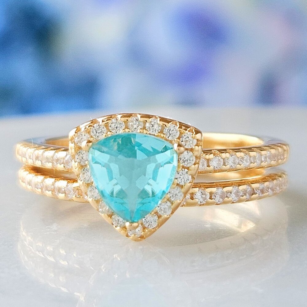 Gold and Aquamarine gem ring, 925 Sterling Silver, 10k gold Charmed Aroma